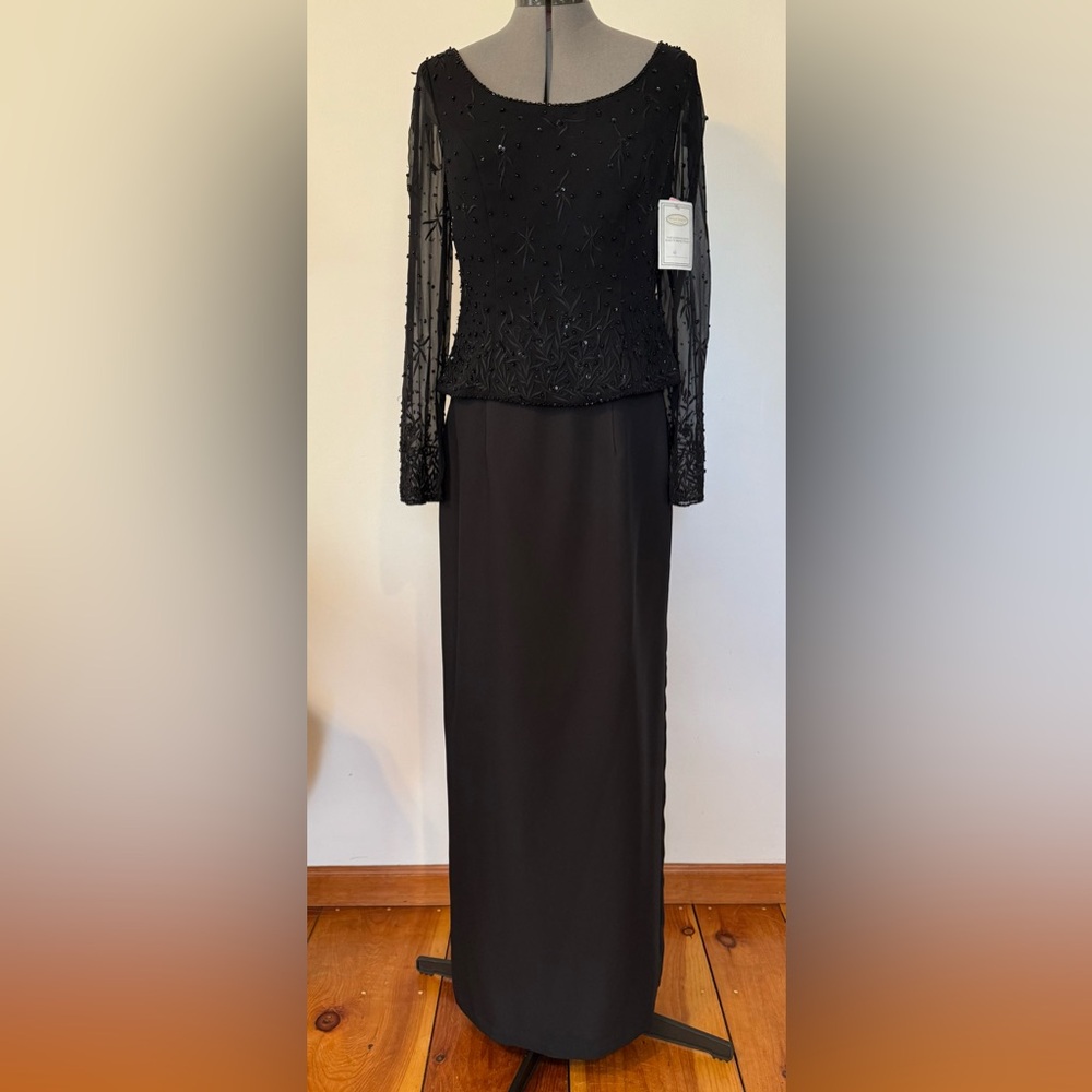Alfred Angelo Black Beaded Long Sleeve Evening Gown